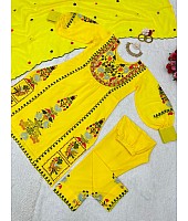 Yellow georgettte multi thread embroidery work designer palazzo suit