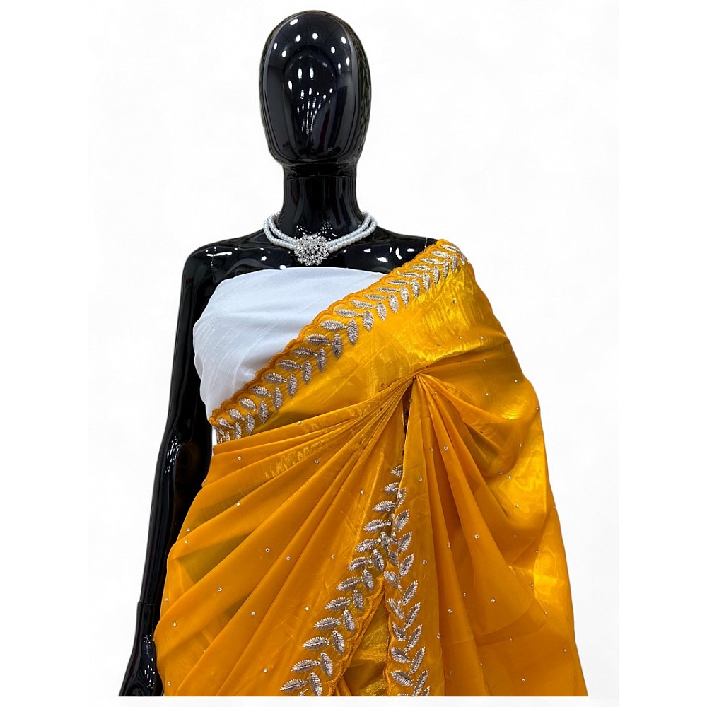 Yellow stylish fancy party wear saree