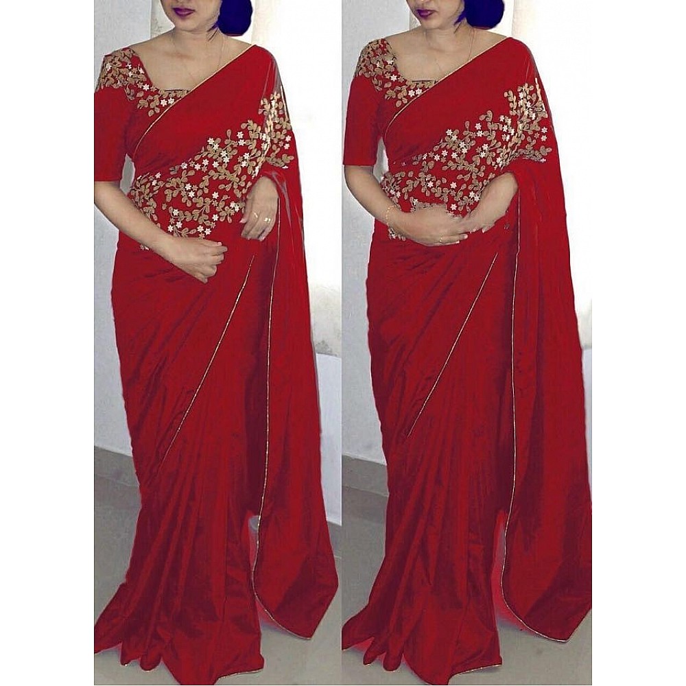 Beautiful Embroidered red paper silk partywear saree