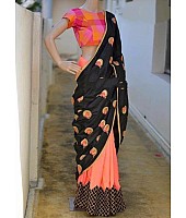 black and orange paper silk partywear saree