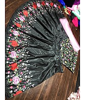 Black banglori satin flower digital printed partywear lehenga choli
