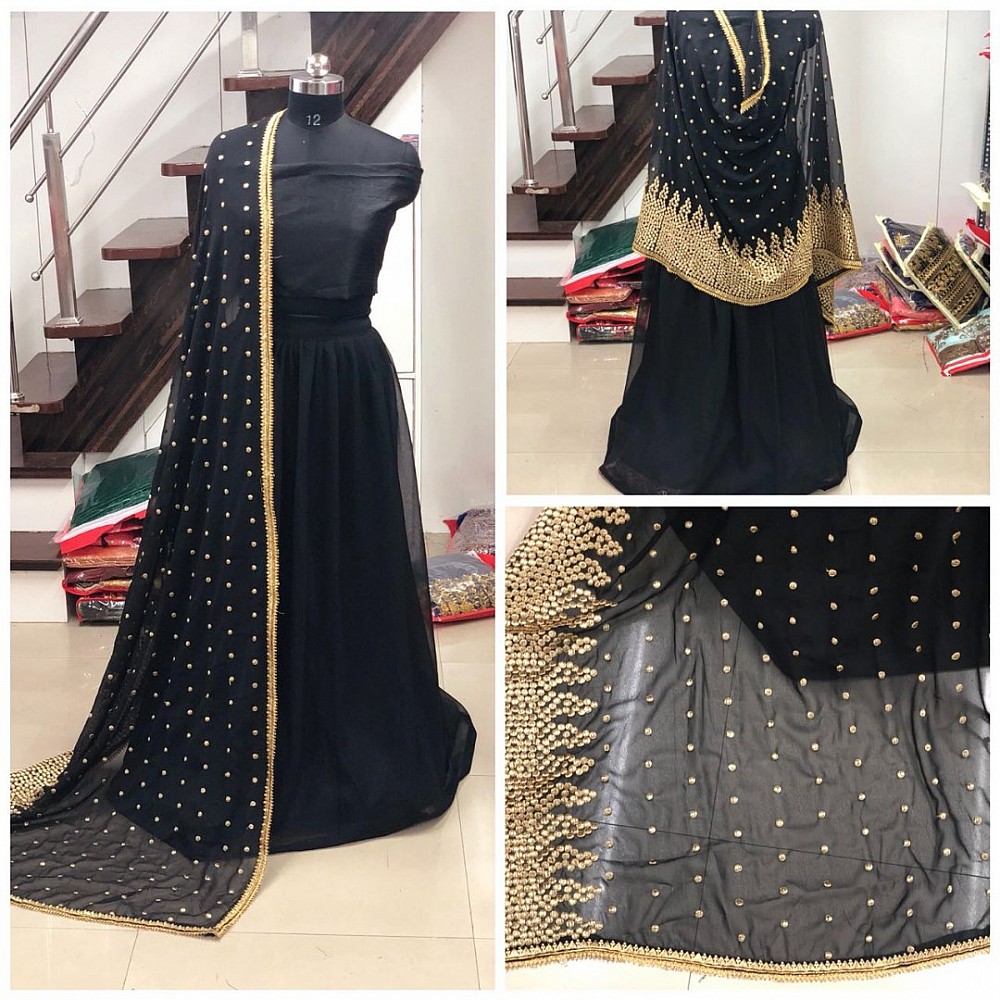 black banglori silk embroidered partywear lehenga