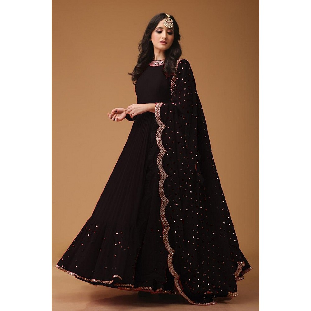 black georgette beautiful embroidered partywear anarkali suit