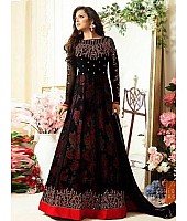 Black Georgette beautiful embroidered partywear gown with printed inner