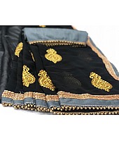 Black georgette embroidered and moti lace partywear saree