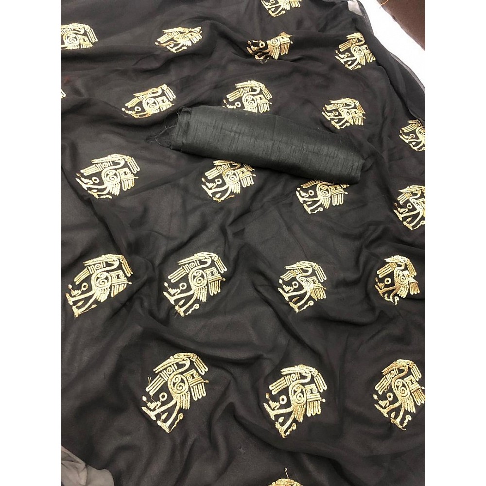 Black georgette embroidered saree