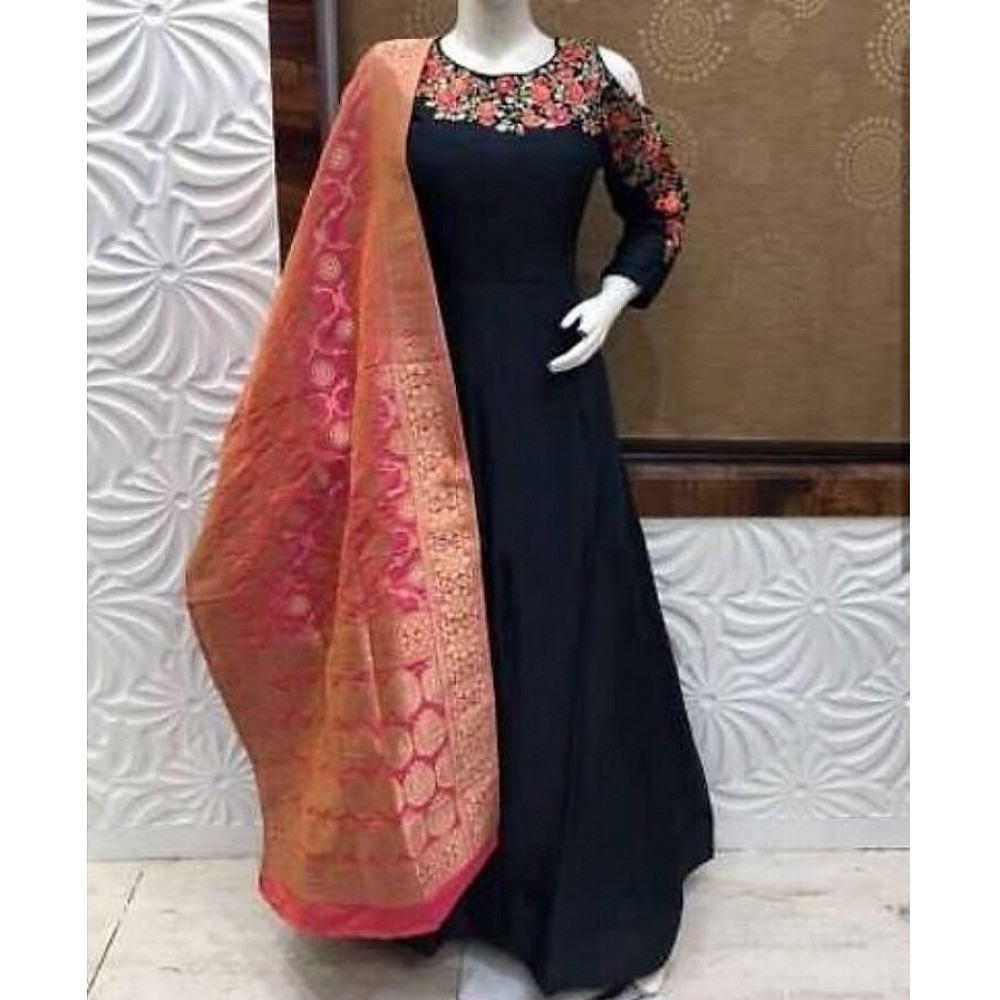 Black tapeta silk embroidered partywear gown