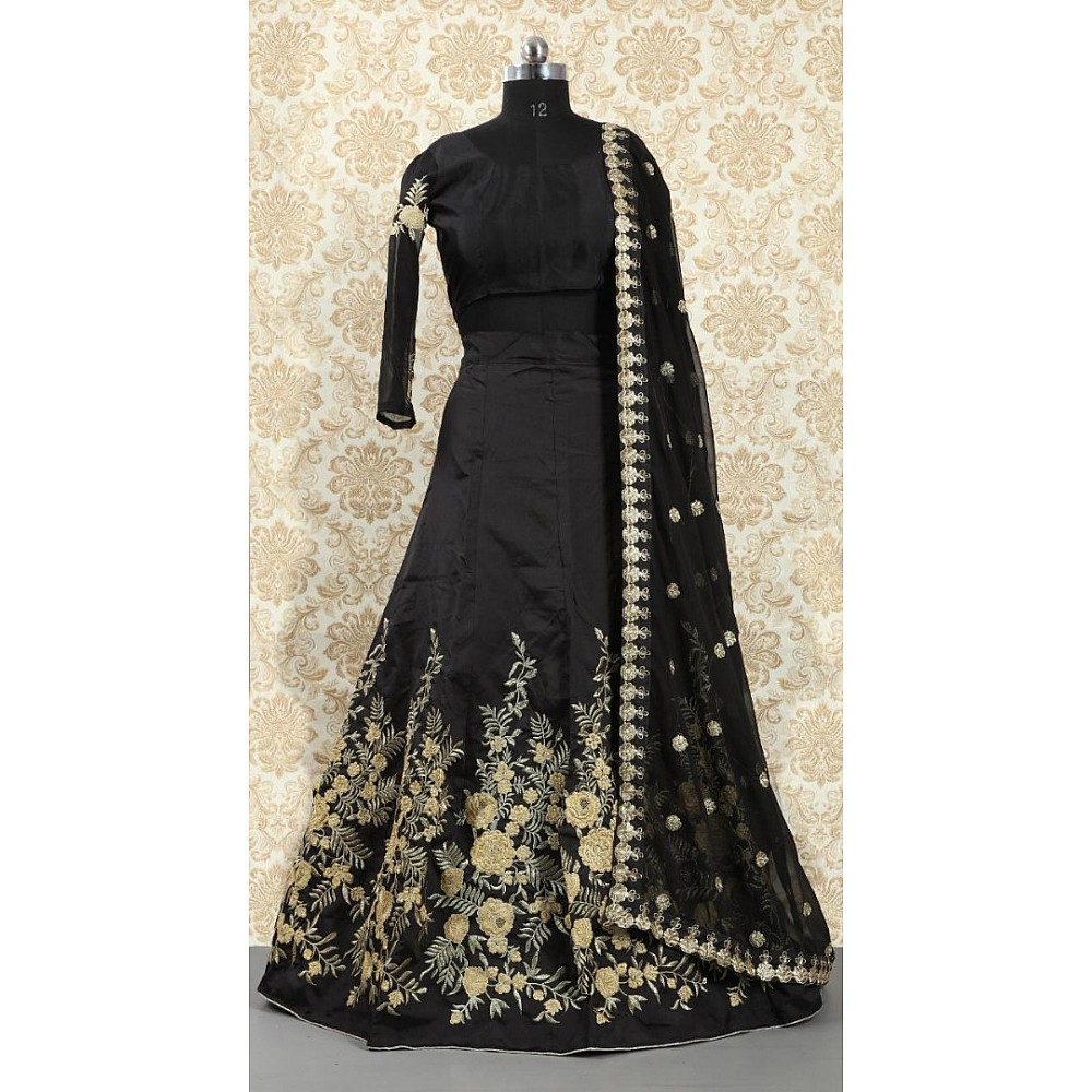 Black tapeta silk embroidered wedding lehenga