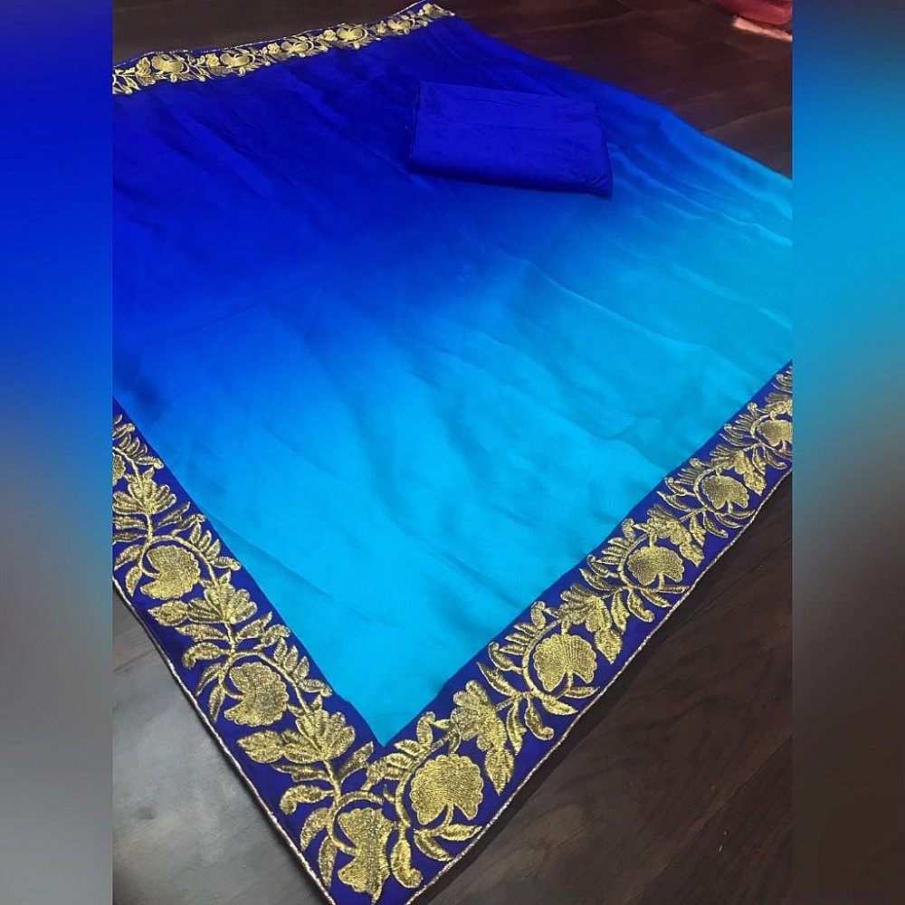 blue rangoli silk embroidered border partywear saree
