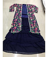 Blue tapta silk embroidered bollywood indowestern lehenga suit