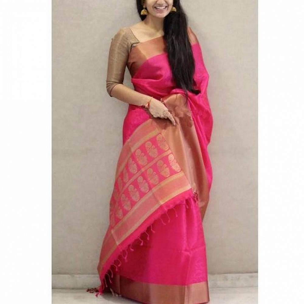 Fabulous Pink Printed Wedding Saree