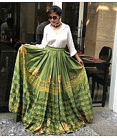 green printed banglori silk lehenga