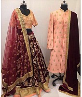 maroon tapeta silk heavy embroidered wedding lehenga