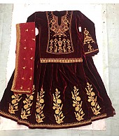 Maroon velvet heavy embroidered wedding lehenga