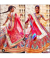 Multicolored banglory satin digital printed bollywood style lehenga choli