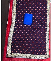 navy blue georgette printed partywear saree with embroidered lace