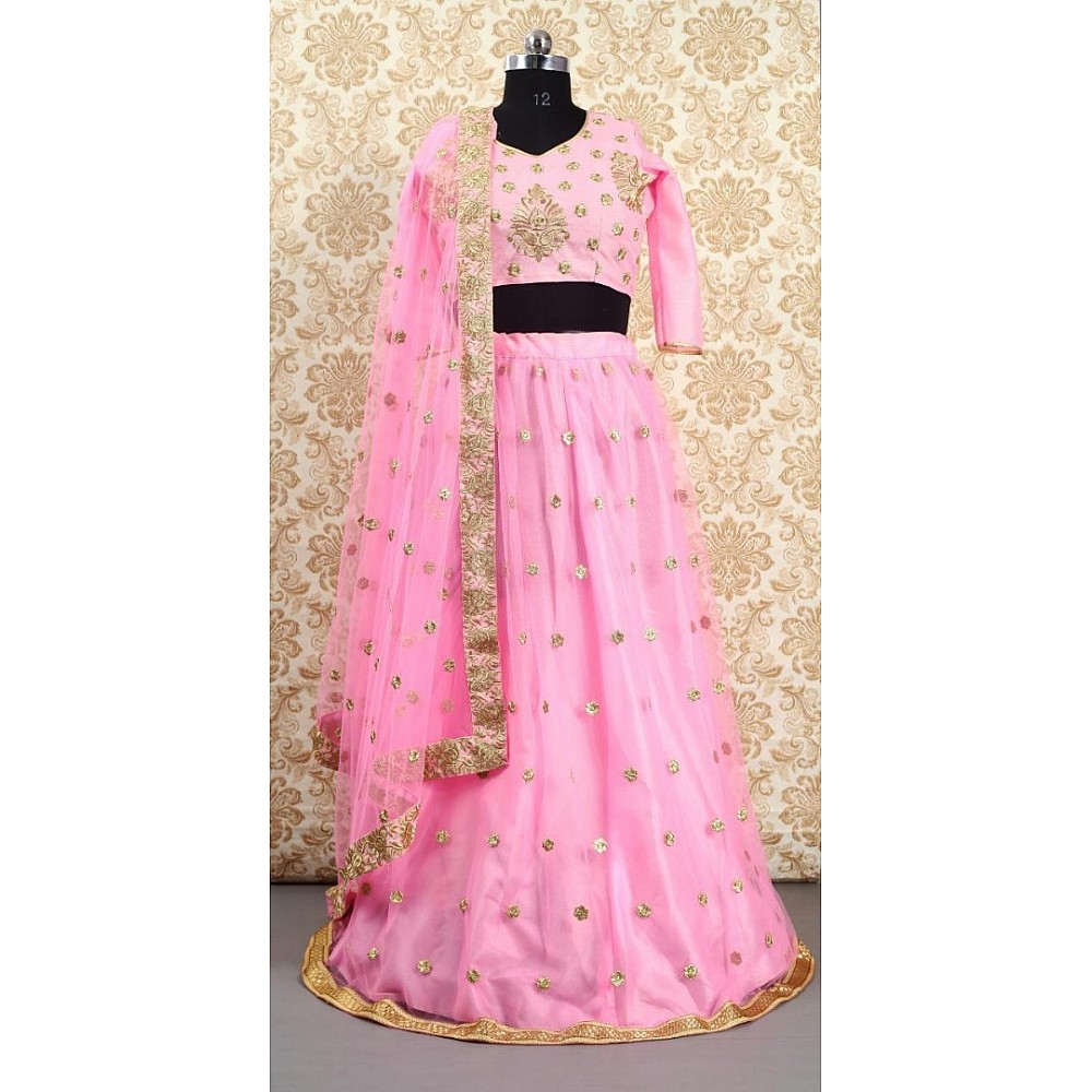 pink net embroidered beautiful lehenga choli