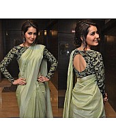 Pista green sana silk plain bollywood style partywear saree