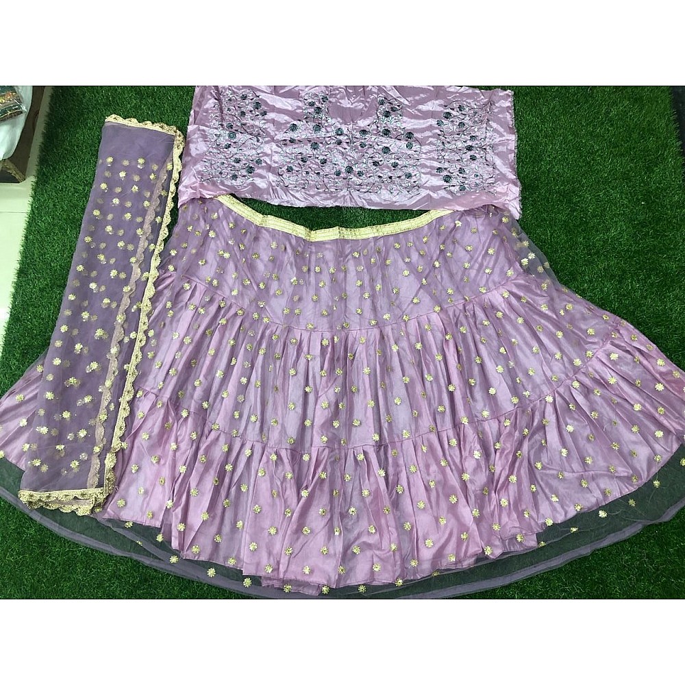 purple mono net embroidered wedding lehenga