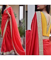 red georgette foil mirror and thread work less partywear saree