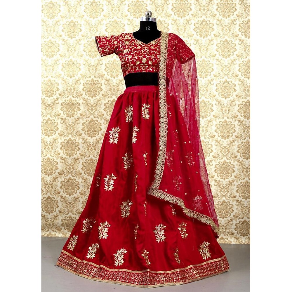 red tapeta silk embroidered wedding lehenga choli