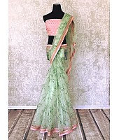 sea green silk digital printed saree