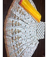 white banglori satin beautiful embroidered ceremonial lehenga