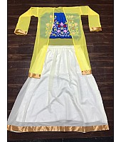 white soft georgette indowestern lehenga with shrug and embroidered blouse