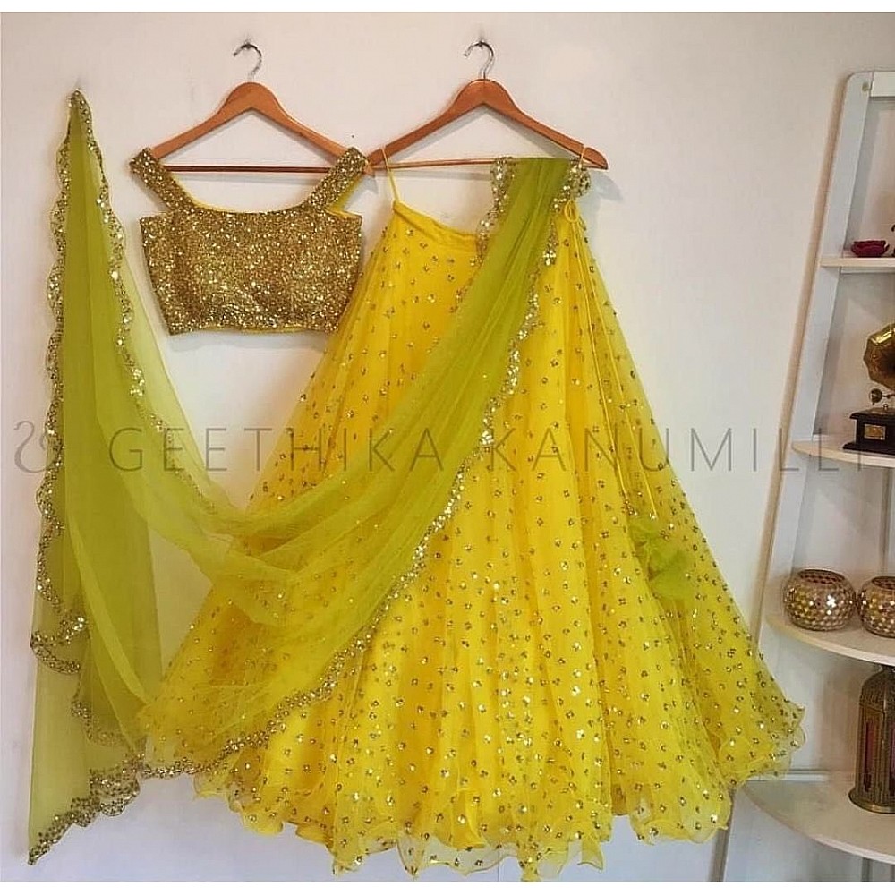yellow Georgette sequence embroidered lehenga