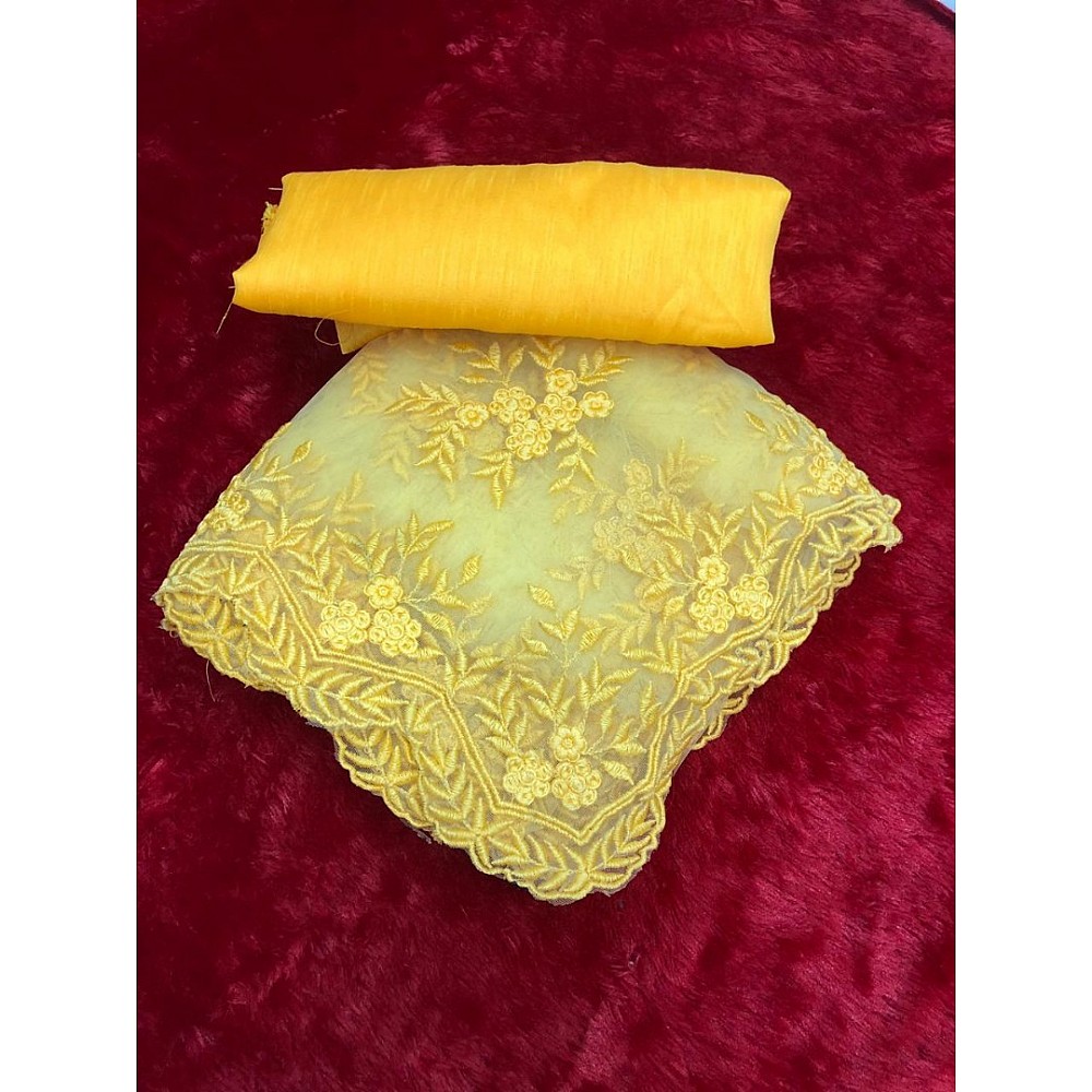 yellow net beautiful heavy embroidered surbhi jyoti saree