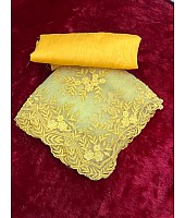 yellow net beautiful heavy embroidered surbhi jyoti saree