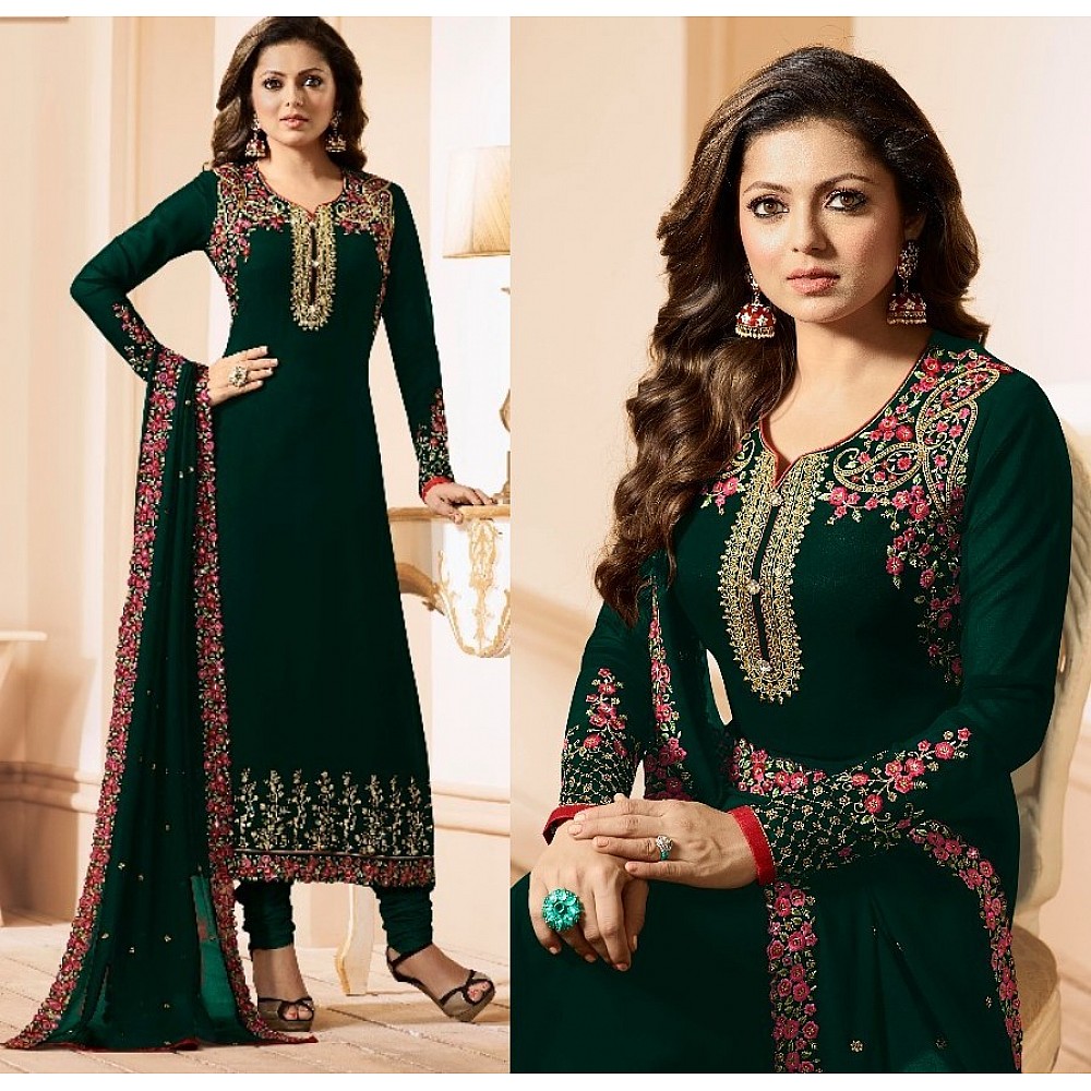 Black multicolor threadwork designer churidar salwar suit