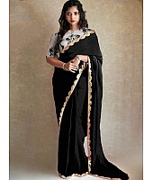 Black georgette partywear saree with sequence work gold border