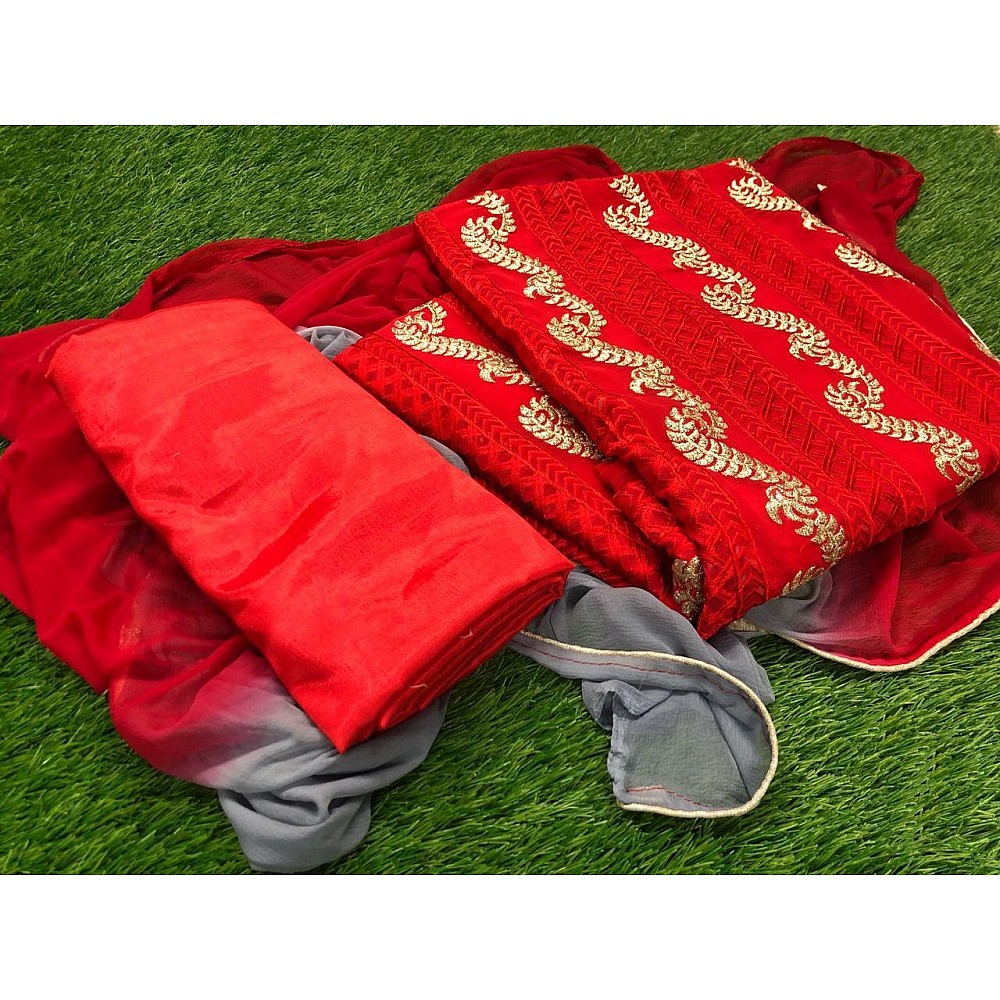 Red georgette embroidered salwar suit