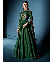 Green Colored Soft tapeta Silk Zari & Resham Embroidery with Stone and Moti Work Semi Stitched gown