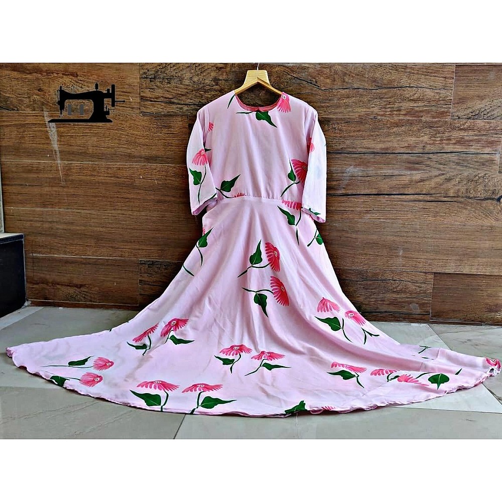 baby pink floral printed long kurti
