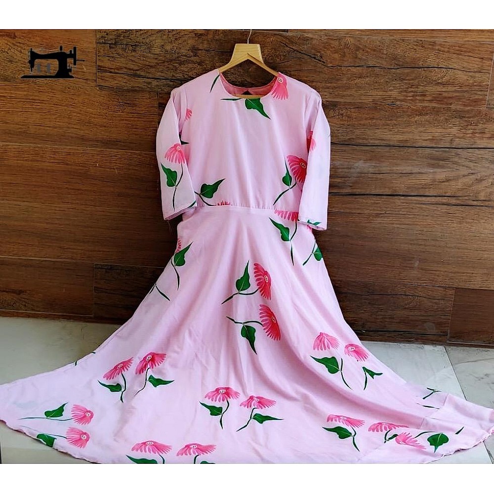 baby pink floral printed long kurti