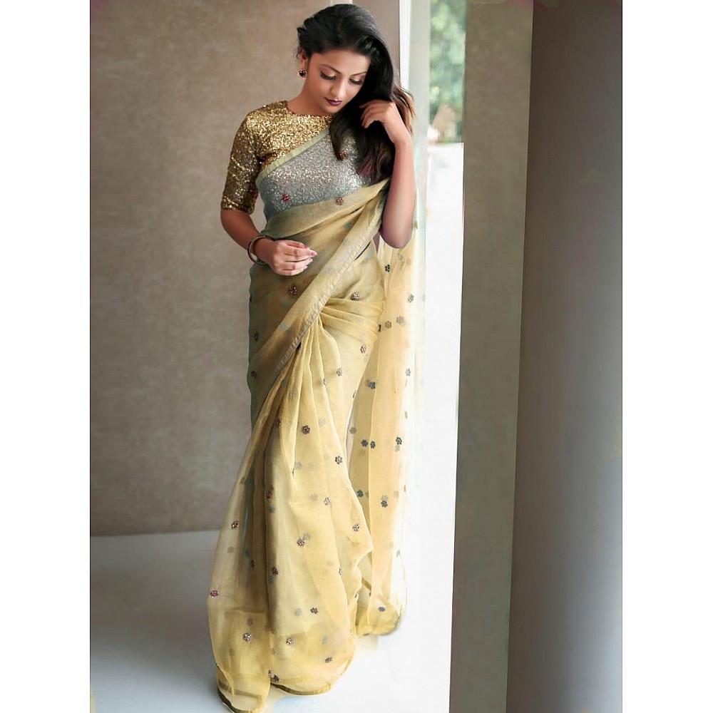 Beautiful organza net partywear saree with sequence work blouse