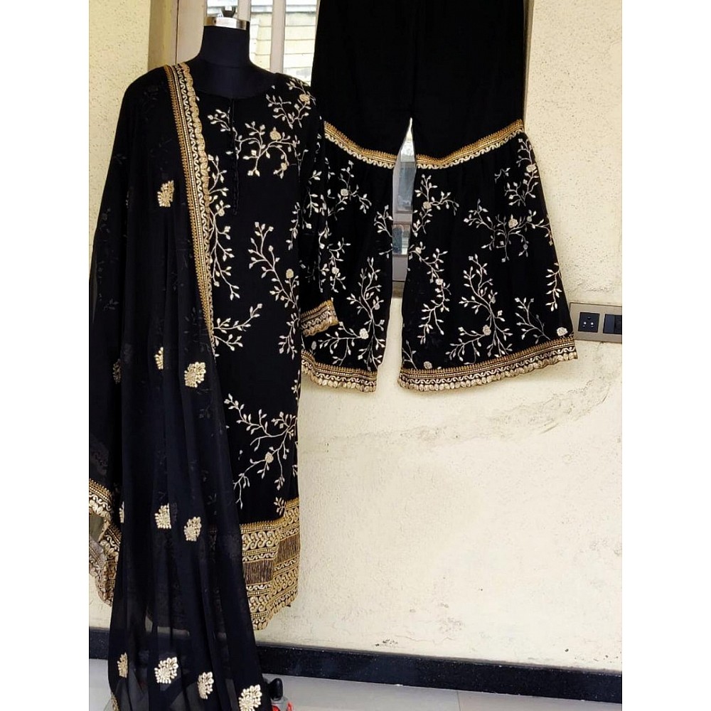 Black faux georgette designer emboridered wedding plazzo salwar suit