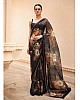 Black orgenza floral printed designer partywear saree