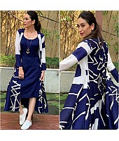 blue paper silk stylist kurti with shrug