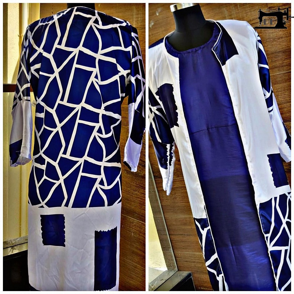 blue paper silk stylist kurti with shrug