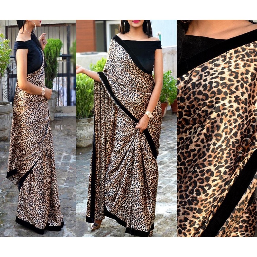 Leopard print georgette digital printed saree - Fashiond ...