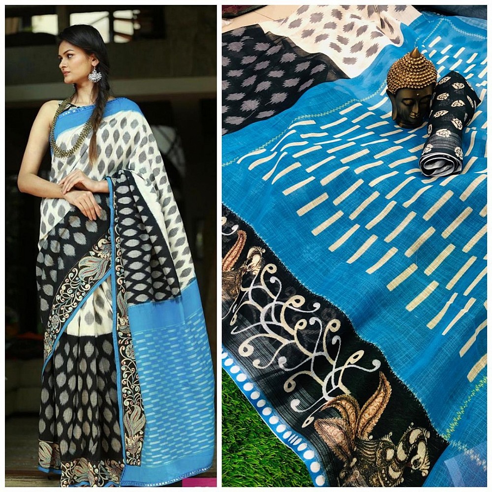 multicolor digital printed linen festival saree