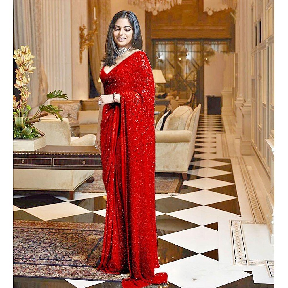 Red georgette full sequence work saree