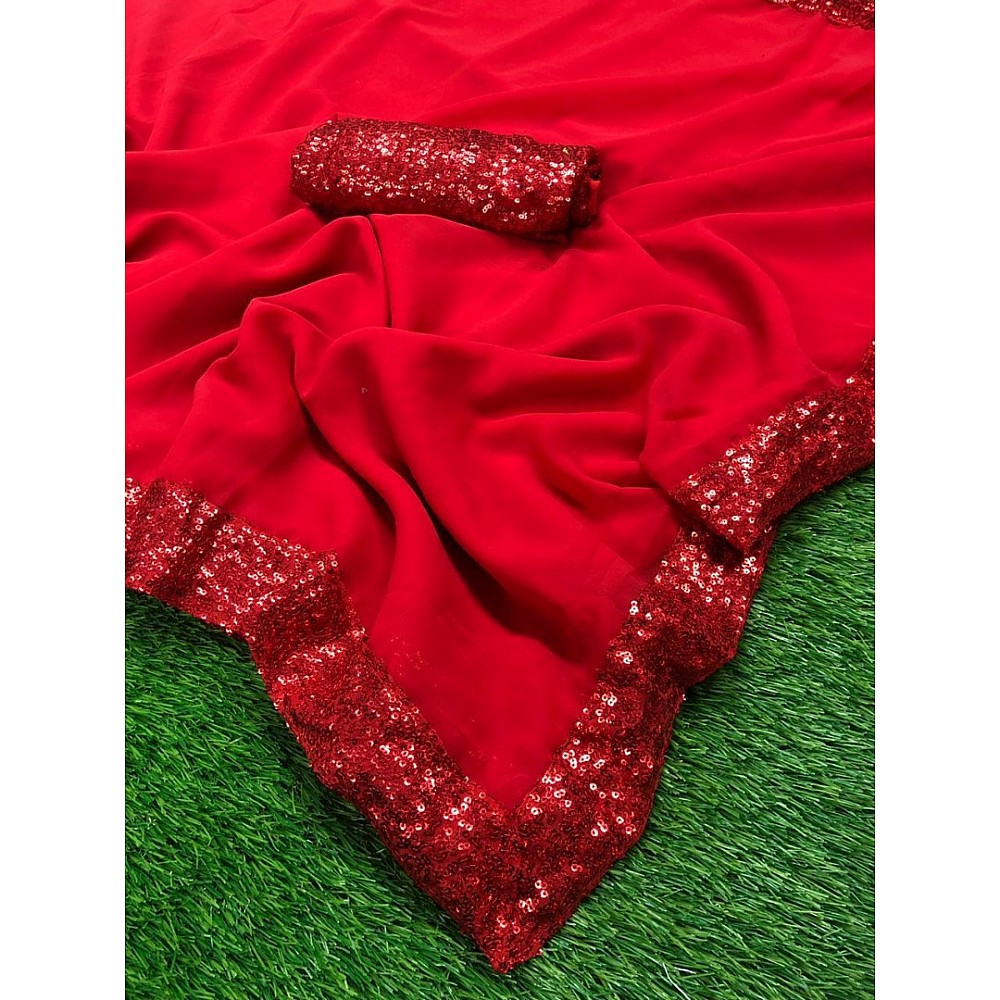 Red georgette sequence work partywear saree