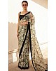 White flower printed pure orgenza designer saree with sequence work blouse
