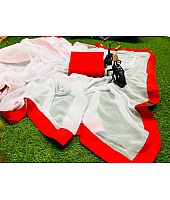 White georgette red border plain saree