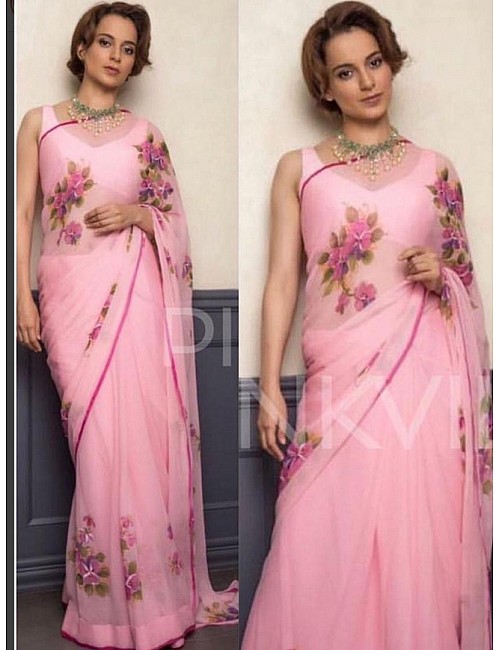 Baby pink orgenza digital printed casual wear bollywood style saree