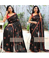black chanderi silk checks embroidered saree